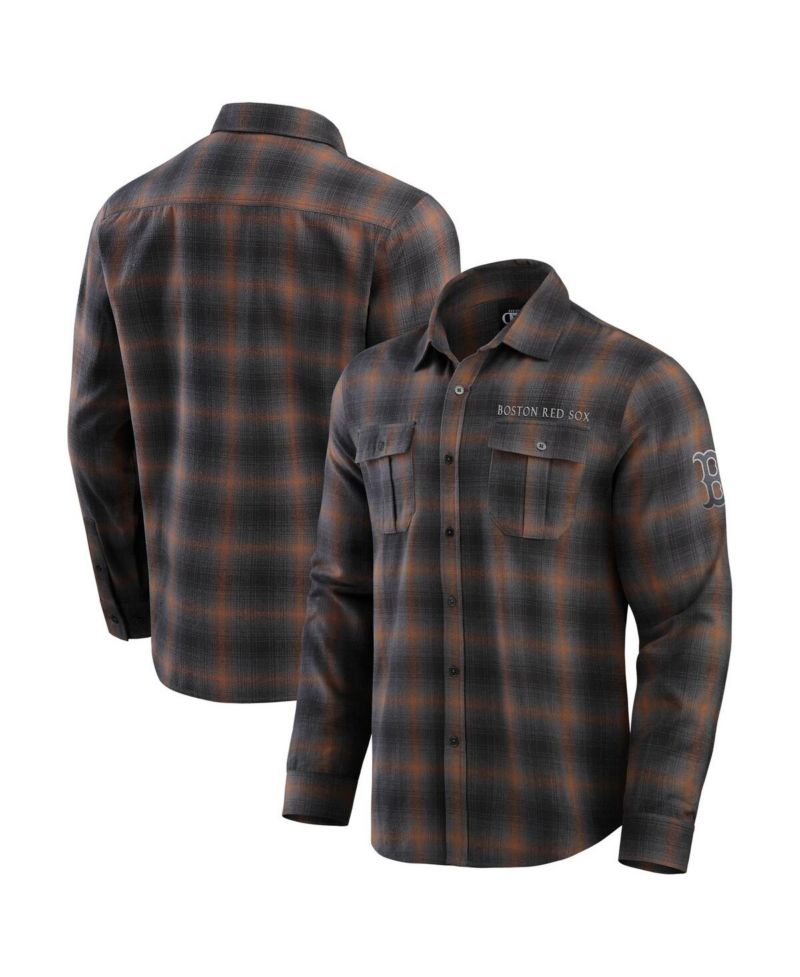Men's Tan Boston Red Sox Classic Flannel Long Sleeve Button-Up Shirt