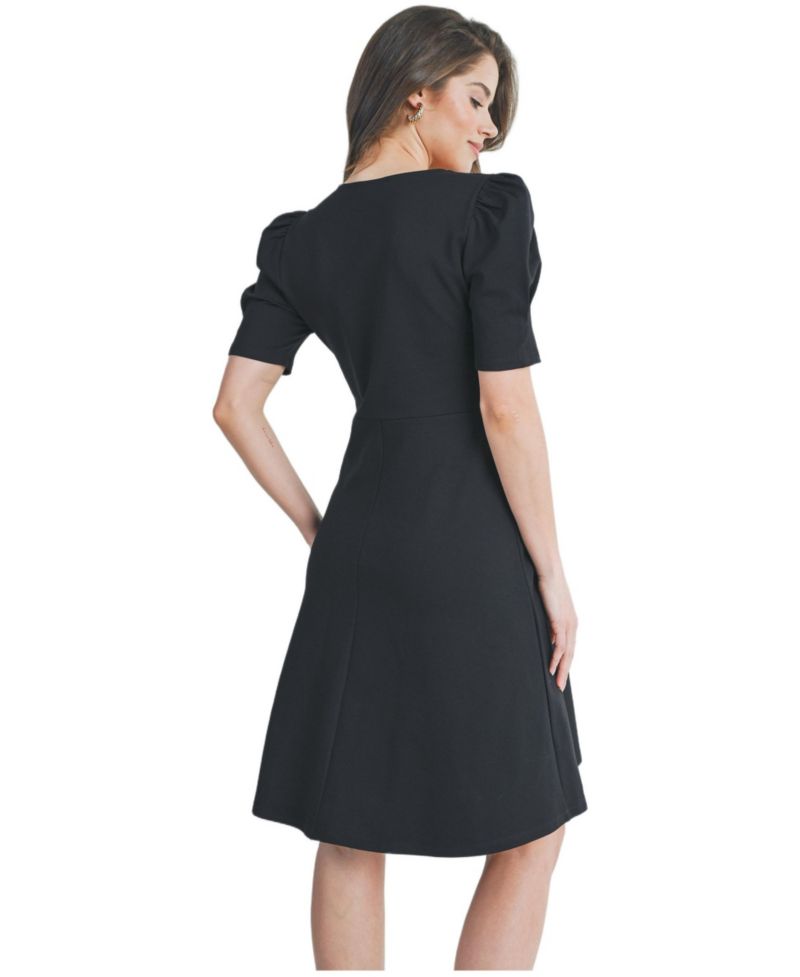 Women's A-Line V Neck Empire Waist Puff Sleeve Dress