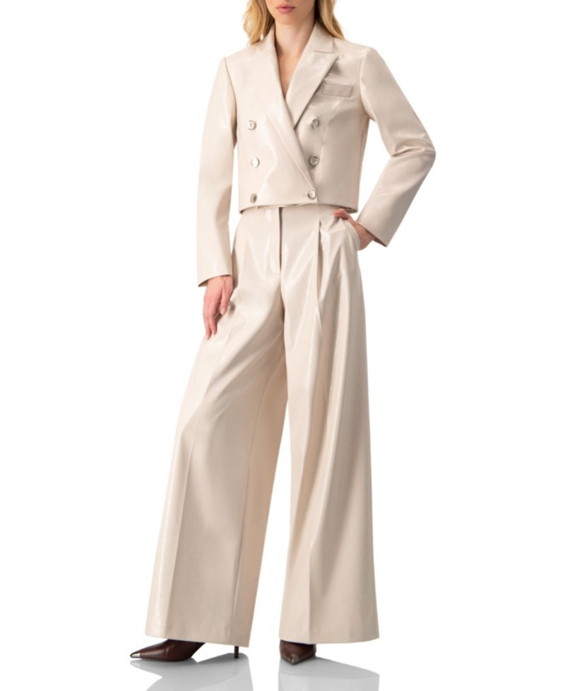 Women's Faun-Leather Double-Breasted Short Blazer