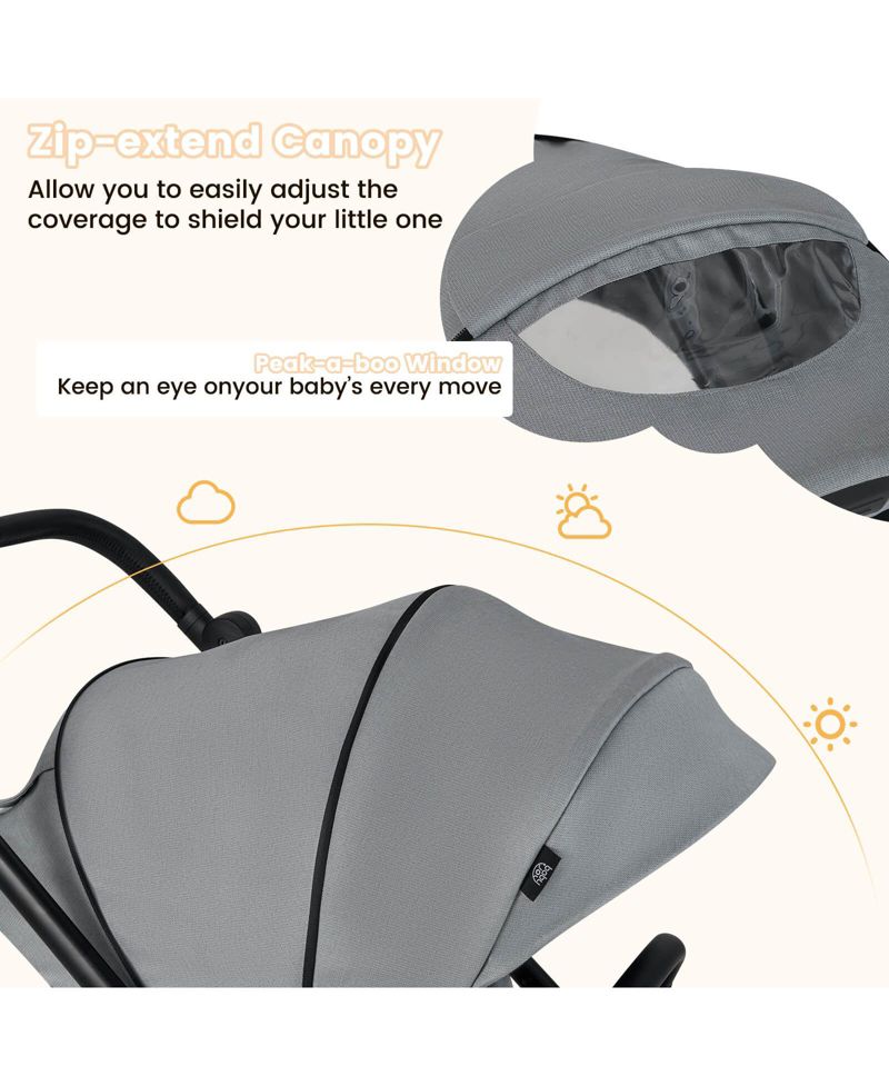 Baby Stroller Foldable Infant Pram with Reclining Backrest Handle