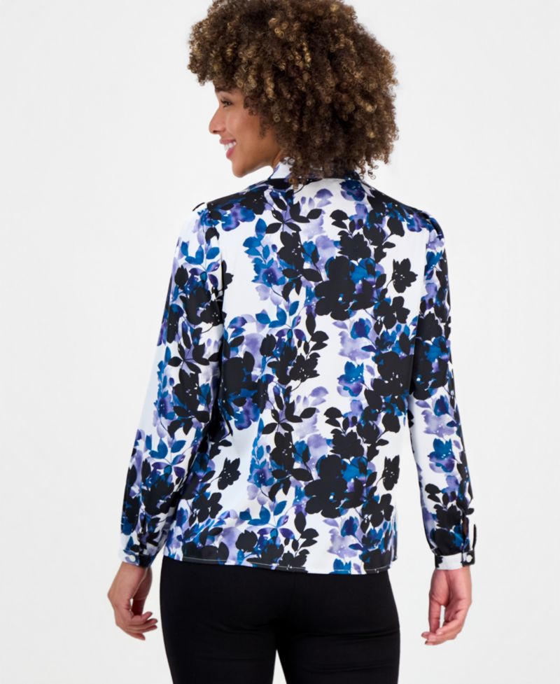Women's V-Neck Pleated-Shoulder Blouse