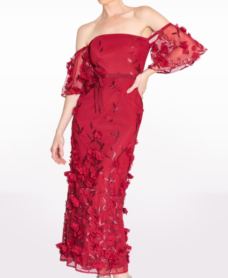 Women's 3D Floral Off-the-Shoulder Midi Dress
