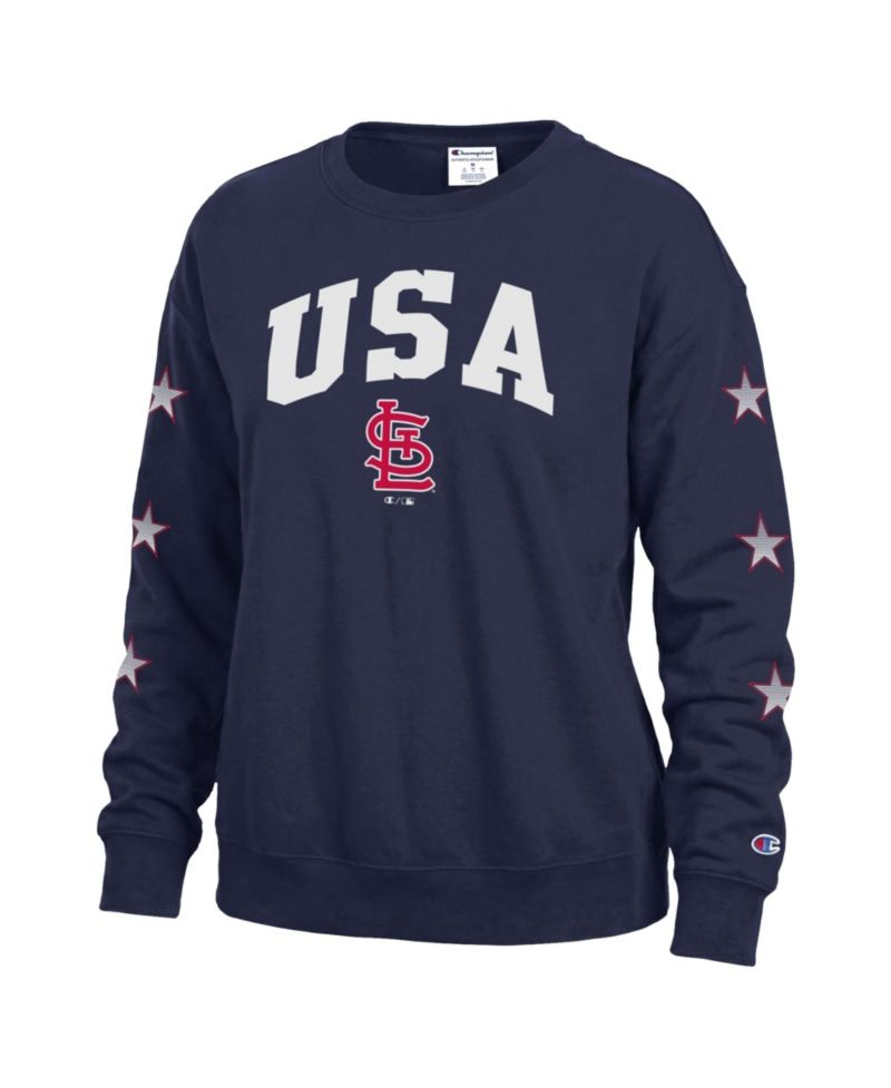 Women's Navy St. Louis Cardinals Americana Fleece Crewneck Sweatshirt