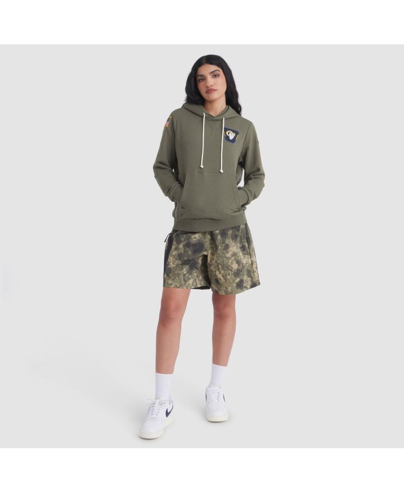 Women's Olive Los Angeles Rams 2025 Salute to Service Sideline Standard Issue Dri-FIT Hoodie