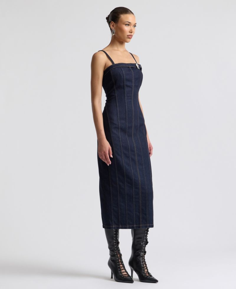 Women's Seamed Denim Midi Dress