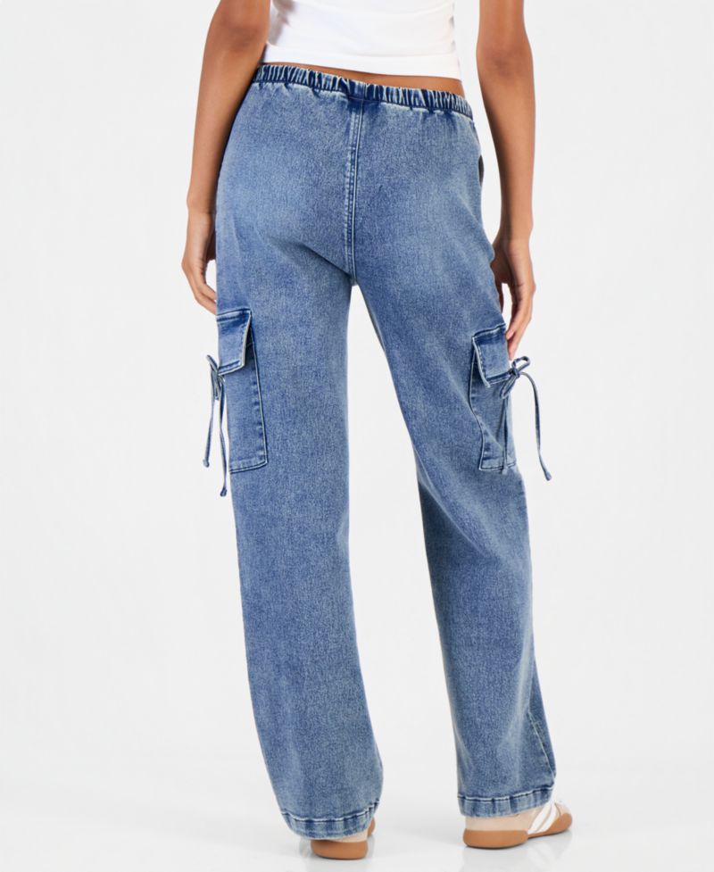 Juniors' Wide-Leg Cargo Drawstring-Waist Jeans