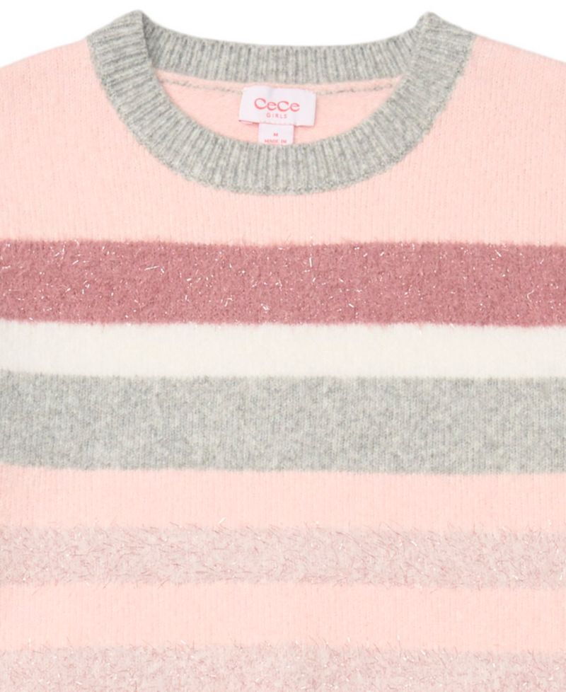 Girls' 7-16 Long-Sleeve Striped Crewneck Sweater