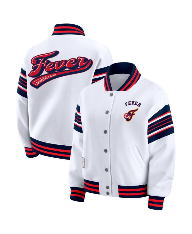 Women's White/Navy WNBA Full-Snap Fleece Sweatshirt Jacket