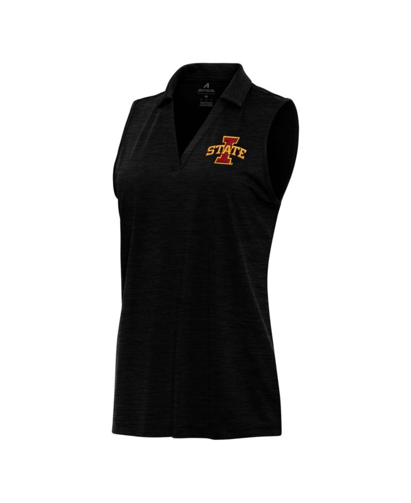 Women's Heather Black Iowa State Cyclones Layout Sleeveless V-Neck Polo Shirt
