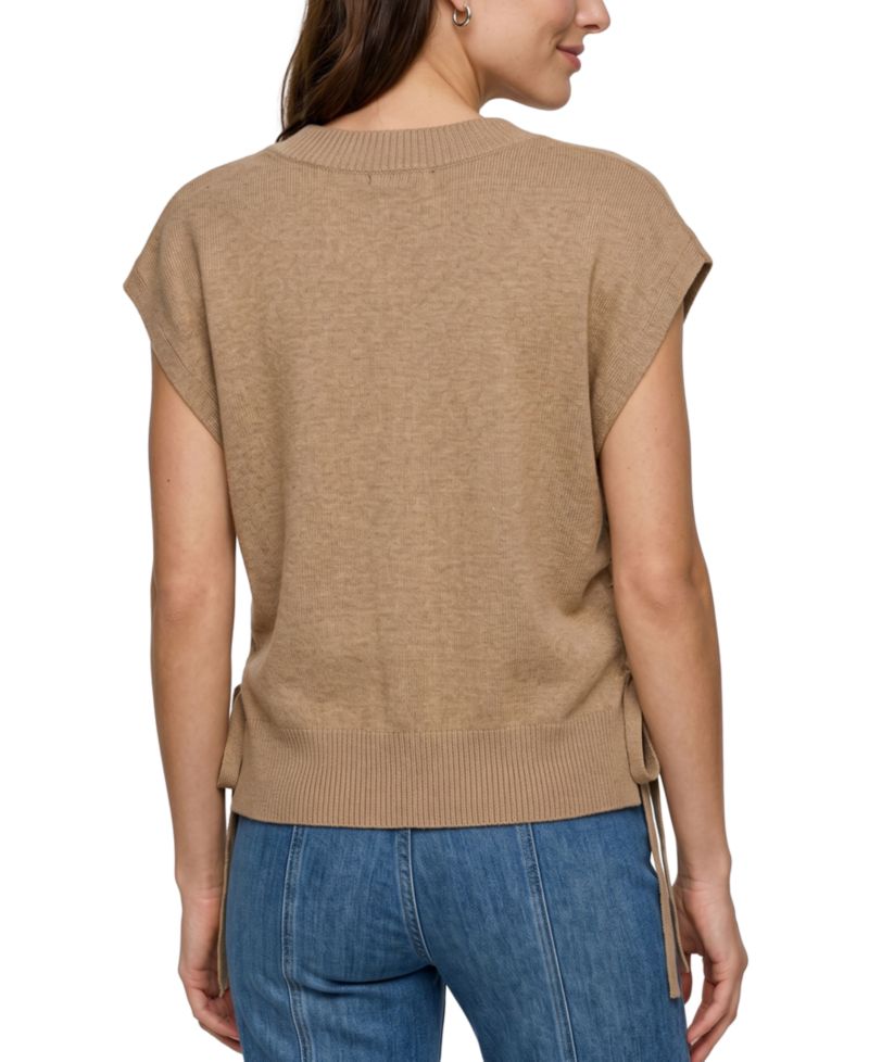 Petite V-Neck Dolman Popover Adjustable-Side-Ties Sweater