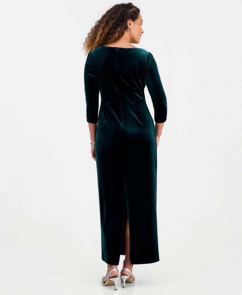 Petite Laurie Embellished V-Neck Short-Sleeve Gown