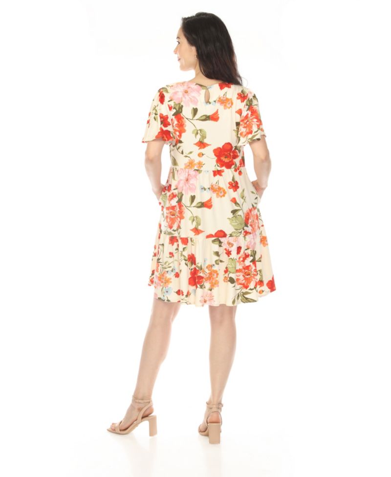 Plus Size V-Neck Tropical Flower Short-Sleeve Dress