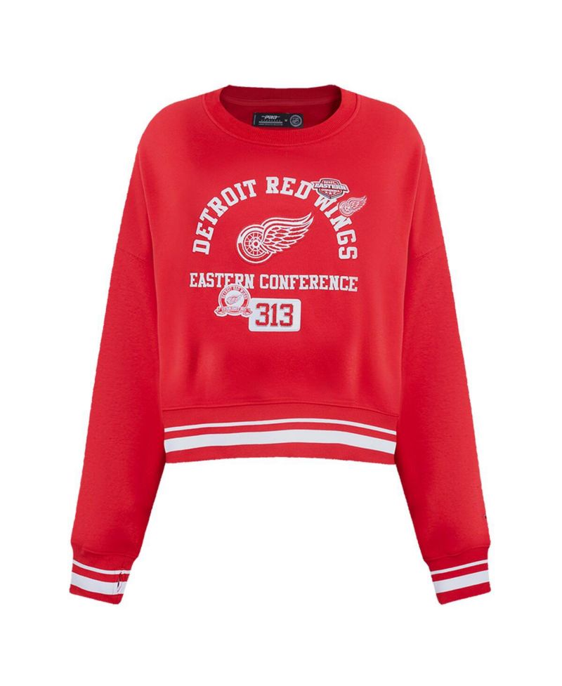 Women's Red Detroit Red Wings Area Code Cropped Pullover Sweatshirt