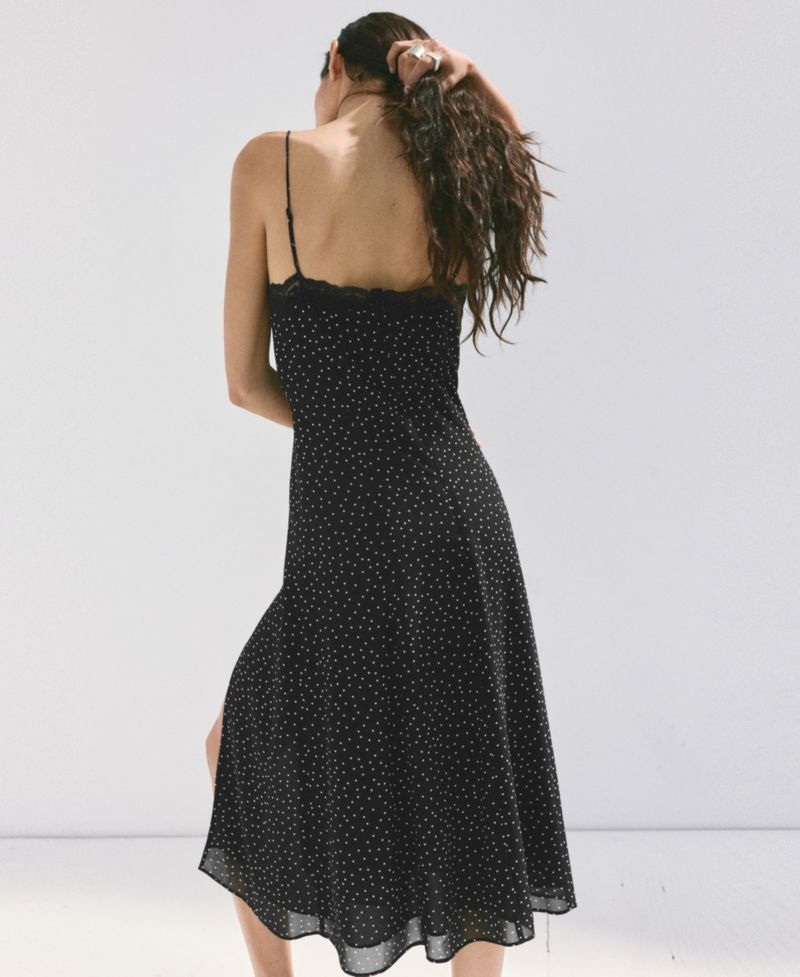 Women's Lace-Detail Polka-Dot V-Neck Dress