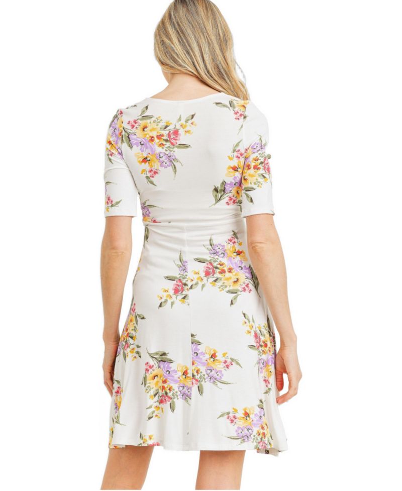 Women's Floral Short Sleeve Wrap Nursing Dress with Tie Waist