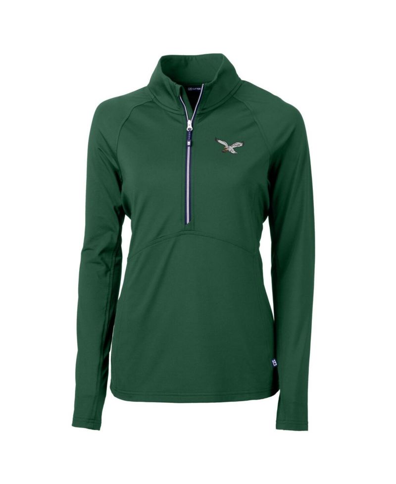Women's Green Philadelphia Eagles Gridiron Classics Logo Adapt Eco Knit Stretch Half-Zip Pullover Top