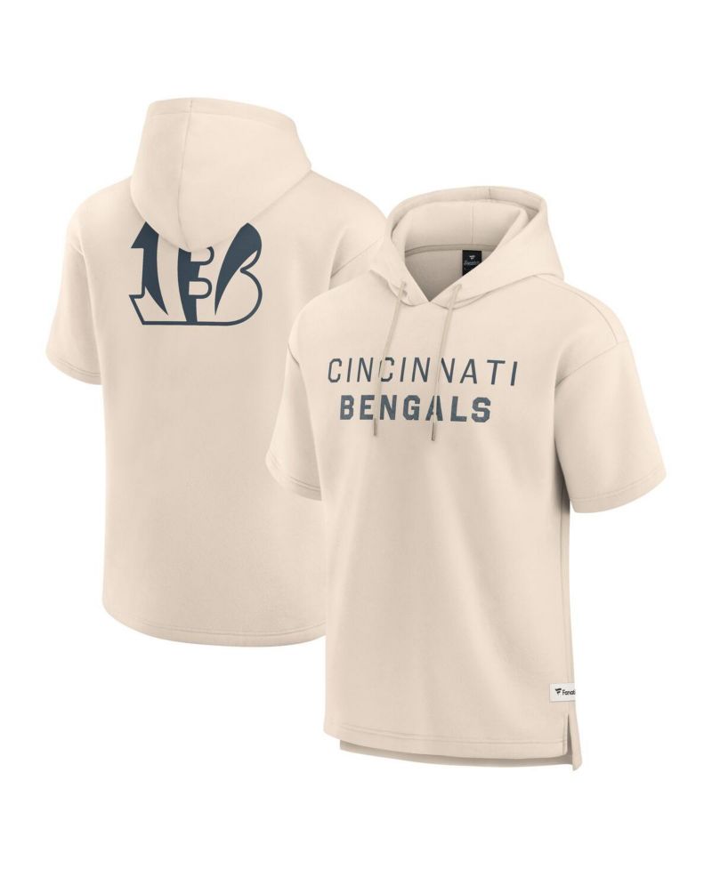 Men's Cream Cincinnati Bengals Elements Future Ground Lettering Short Sleeve Pullover Hoodie
