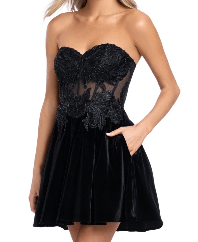 Juniors' Strapless Mini Velvet Dress