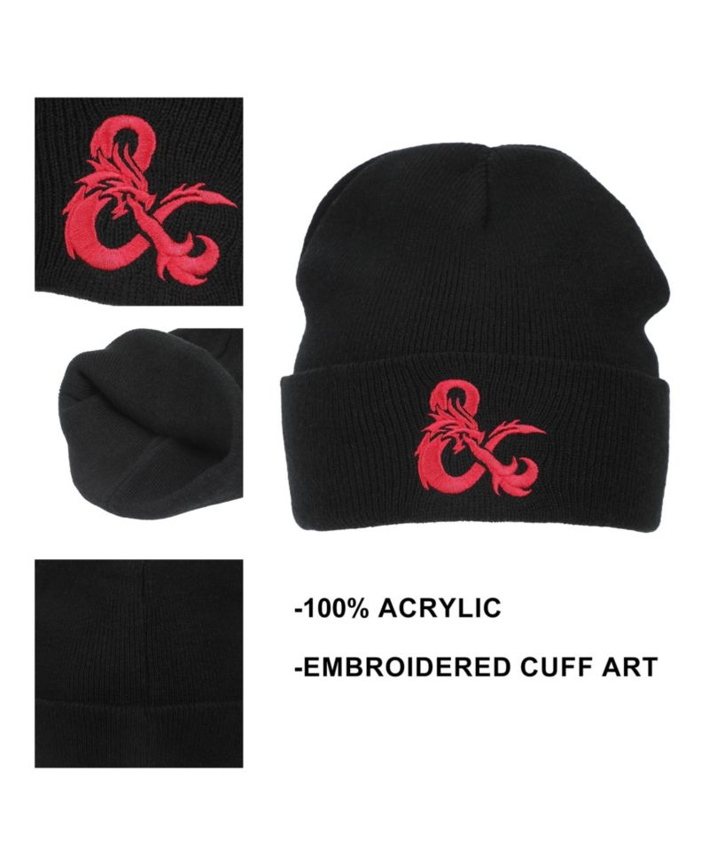 Men's Dungeons and Dragons Ampersand Logo Embroidery Black Acrylic Knit Cuff Beanie