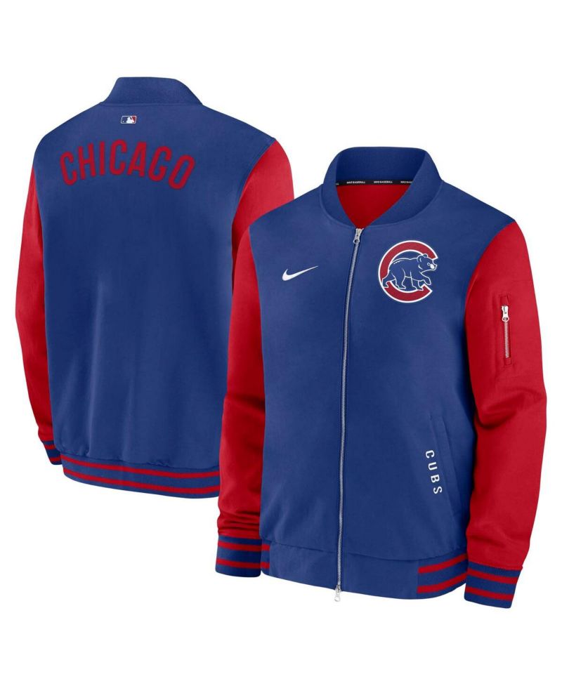 Men's Royal/Red Chicago Cubs Authentic Collection Dugout Full-Zip Bomber Jacket