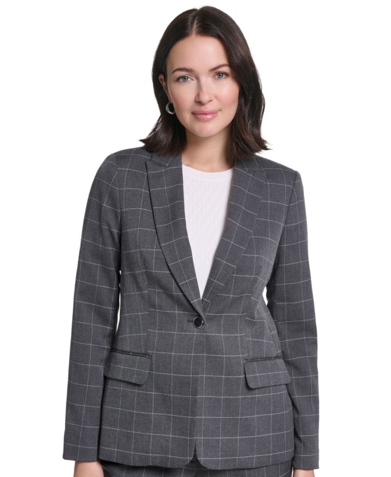Women's Plaid Long-Sleeve One-Button Notch Lapel Blazer