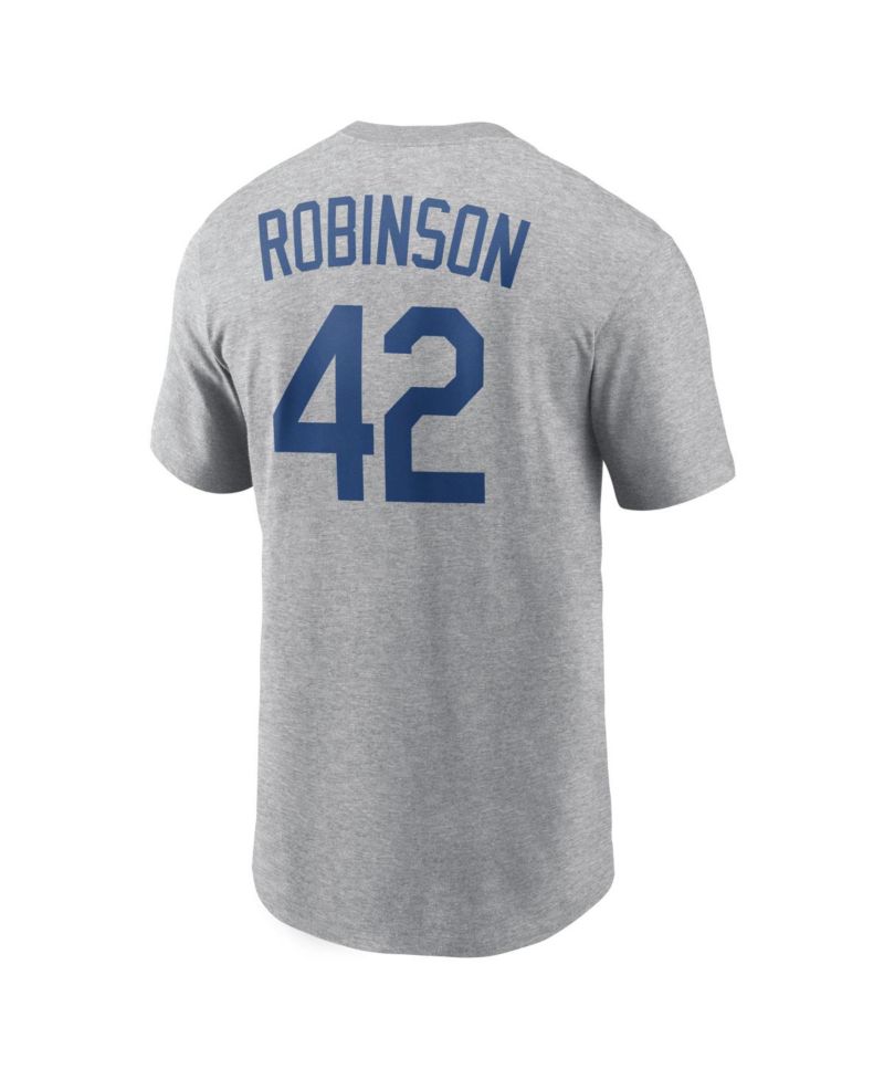 Men's Jackie Robinson Heather Gray Brooklyn Dodgers Cooperstown Collection Name & Number T-Shirt