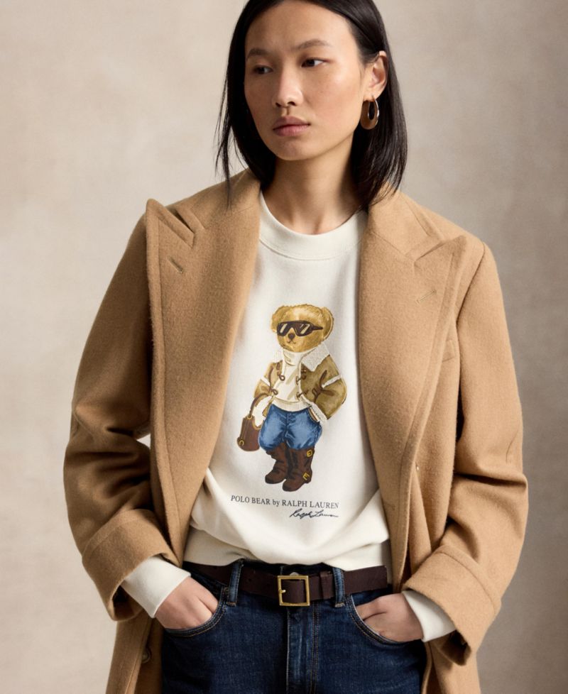 Women's Winter Polo Bear Fleece Crewneck Sweatshirt