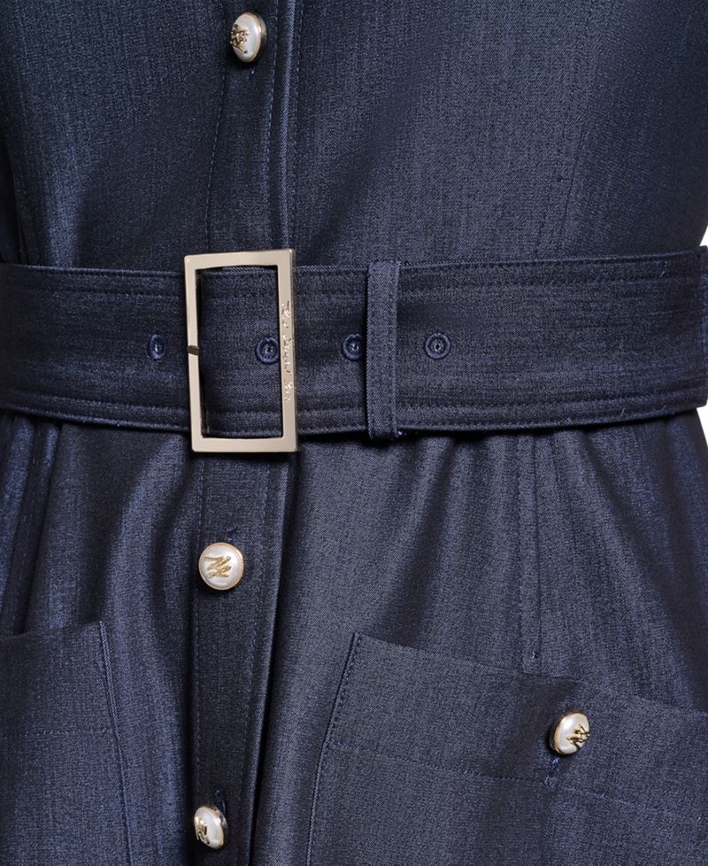 Women's Denim Belted Midi Shirt Dress