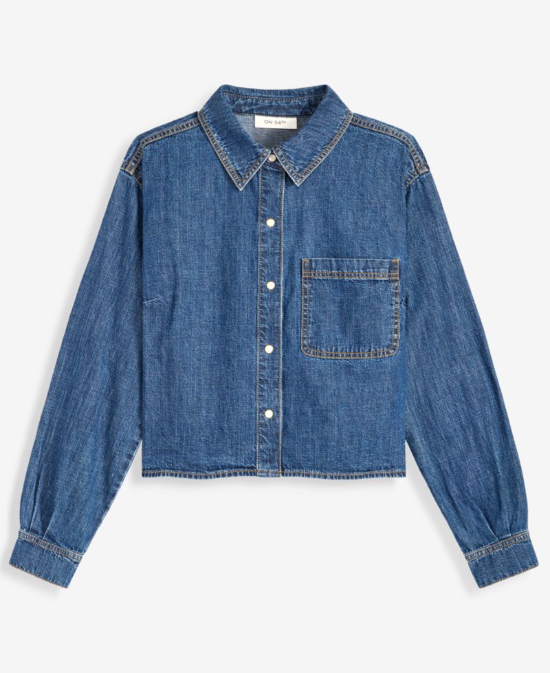Women's Long Sleeve Cropped Denim Shirt