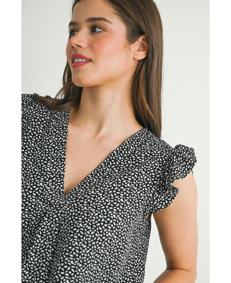 Women's Printed Flutter Cap Sleeve V-Neck Maternity Top