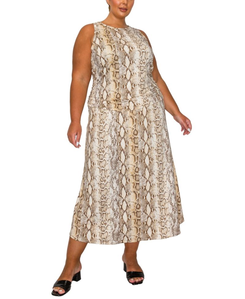 Plus Size Python Elastic Waist Maxi Skirt