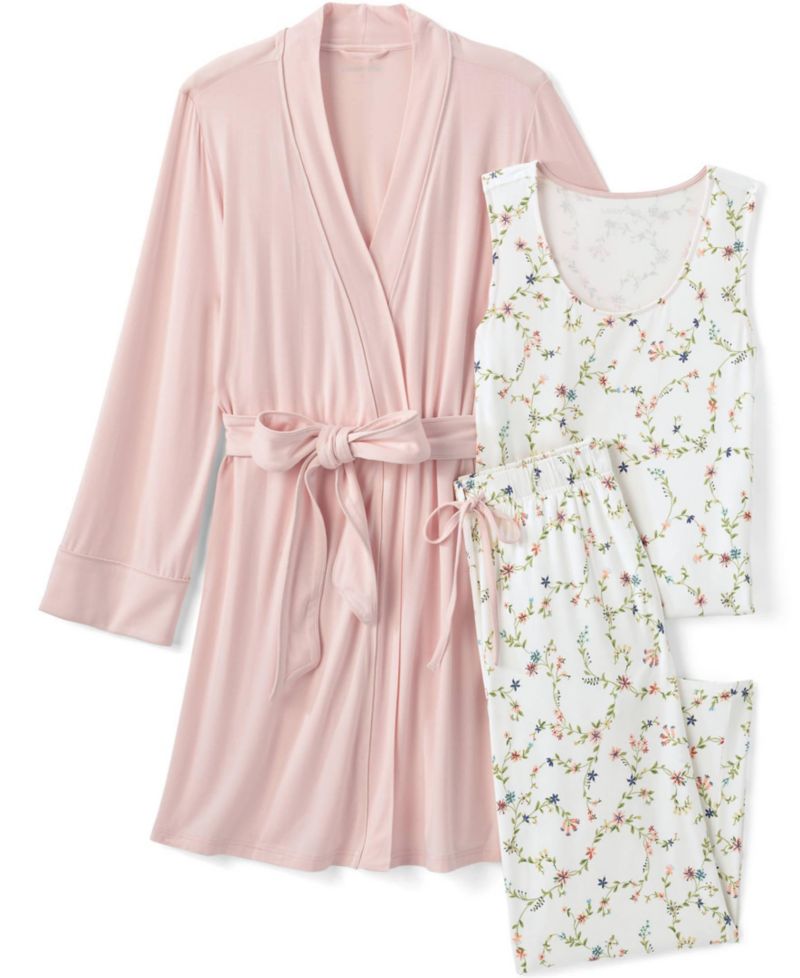 Women's Sleeveless Tank, Pants and Robe Pajama Set