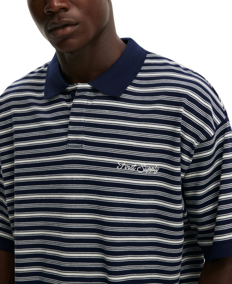 Men's Box Fit Regular-Fit Striped Polo Shirt