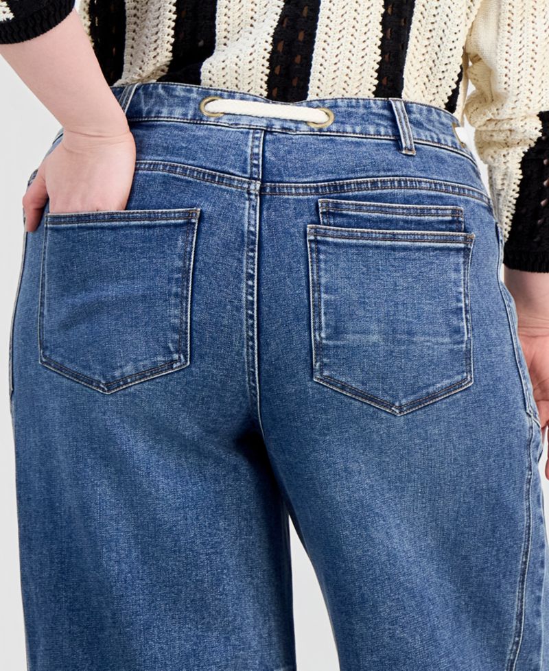Trendy Plus Size Tie-Waist Barrel Jeans