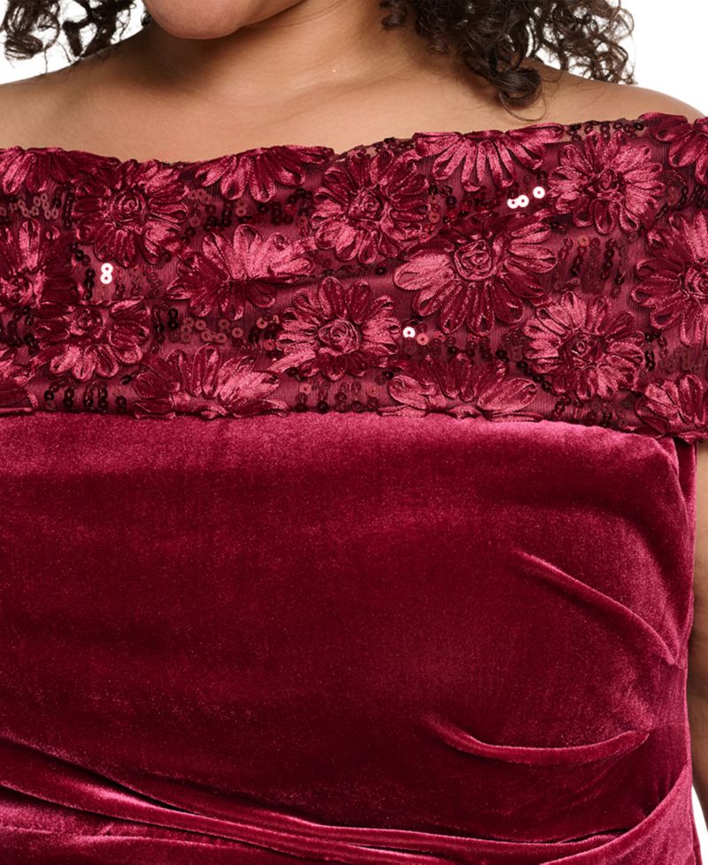 Plus Size Off-the-Shoulder Sequined Long Dress