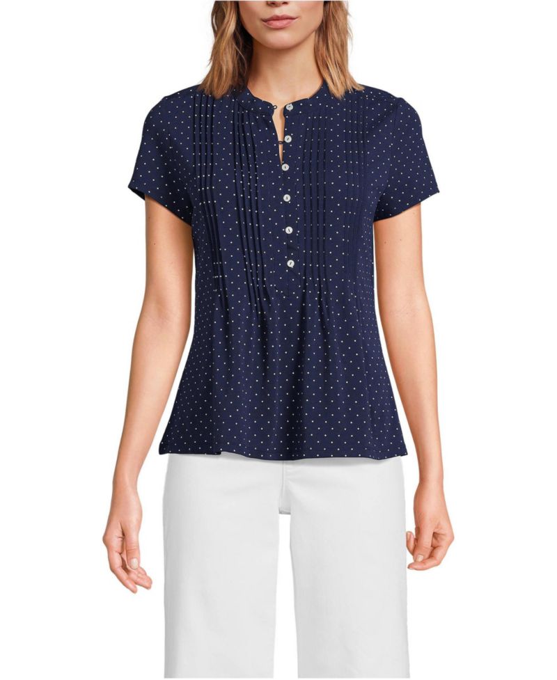 Women's Lightweight Jersey Button Pintuck Top