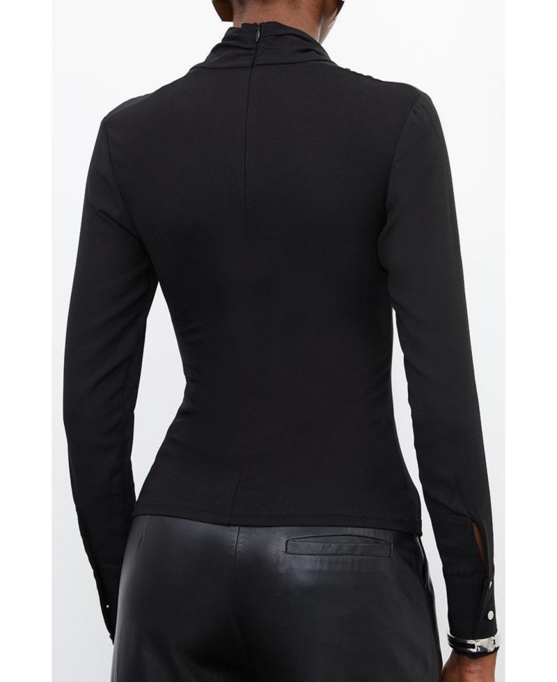 Jersey And Georgette Mix High Neck Top
