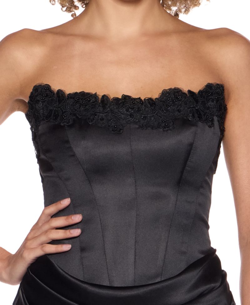 Juniors' Strapless Satin Corset Gown