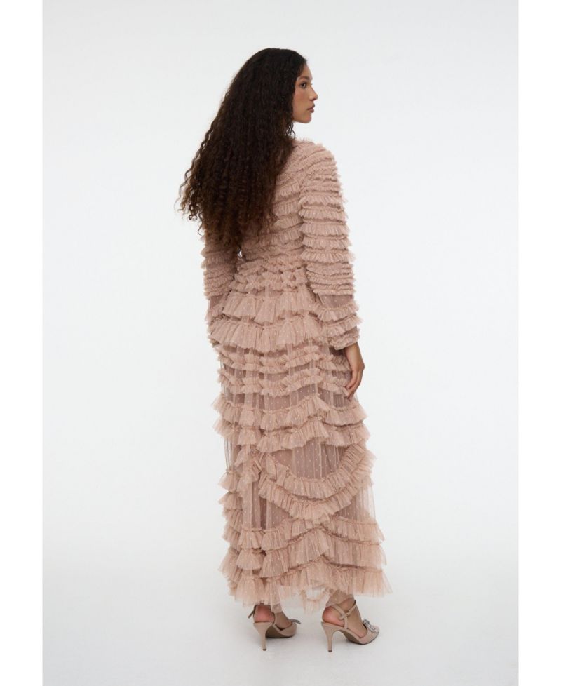Women's Maxi With Self Print Modest Ruffle Dress