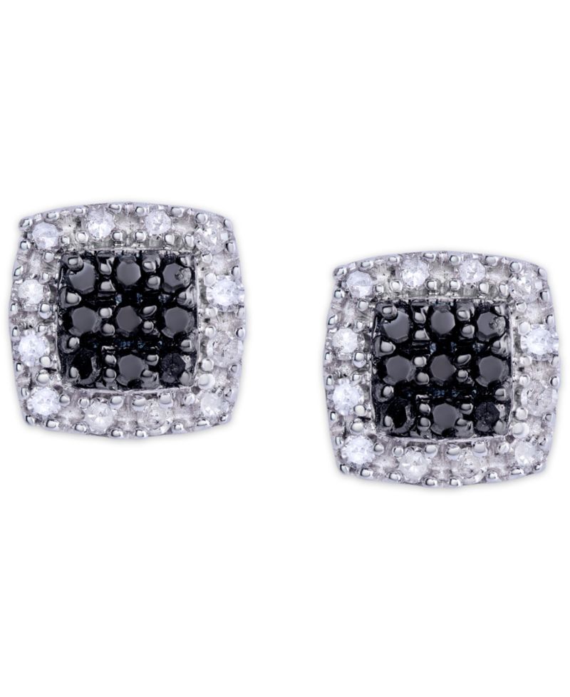 Black and White Diamond 1/3 ct. t.w. Cushion Square Stud Earrings in Sterling Silver