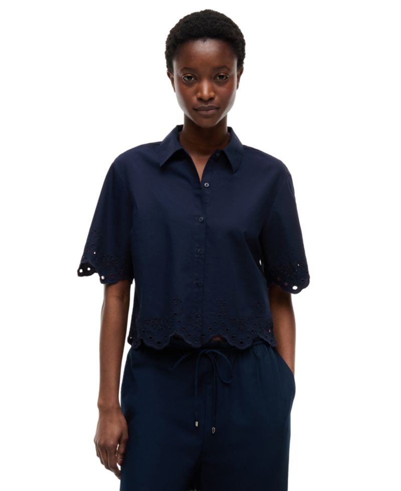 Women's Broderie Short-Sleeve Cotton Shirt