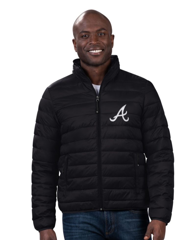 Men's Black Atlanta Braves Packable Neck Pillow Full-Zip Puffer Jacket