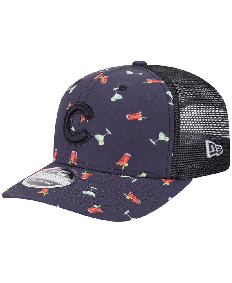 Men's Black Chicago Cubs Adventure Drinks Pattern 9SEVENTY Stretch-Snap Hat