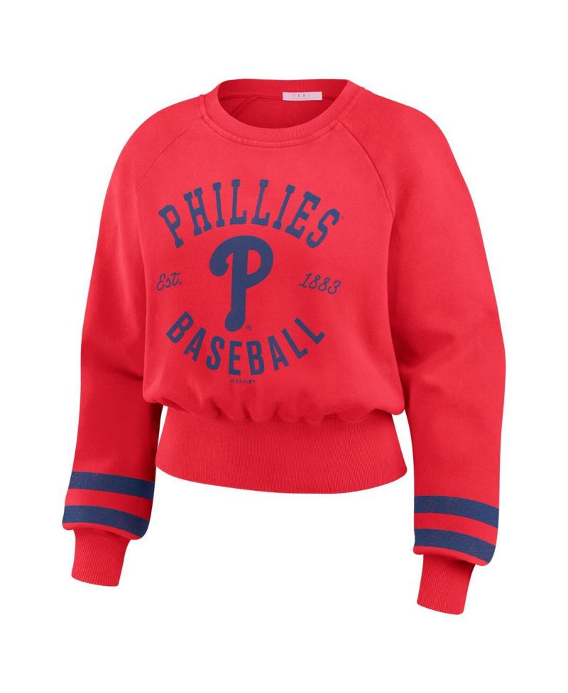 Women's Red Philadelphia Phillies Vintage Washed Cropped Pullover Sweatshirt