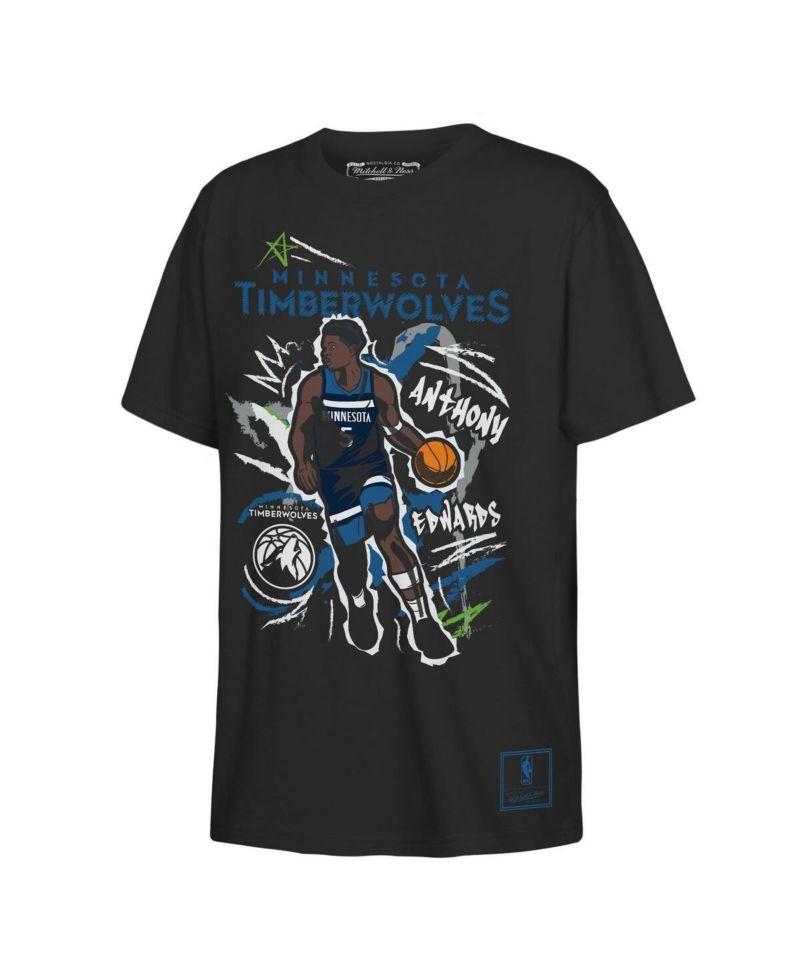 Big Boys and Girls Anthony Edwards Black Minnesota Timberwolves Chalked Up Player Name & Number T-Shirt
