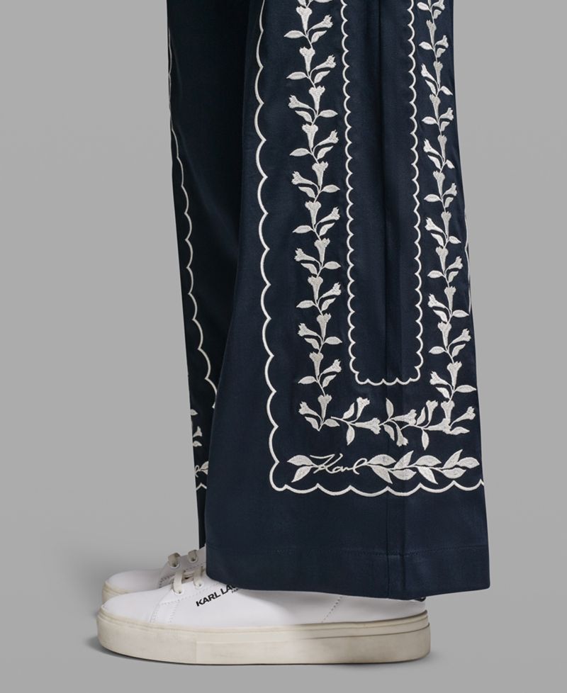 Petite Mid-Rise Embroidery Pants