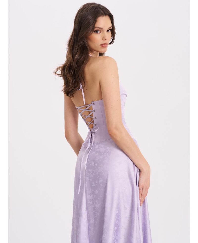 Women's Raegan Taro Purple Jacquard Rouched Maxi Dress