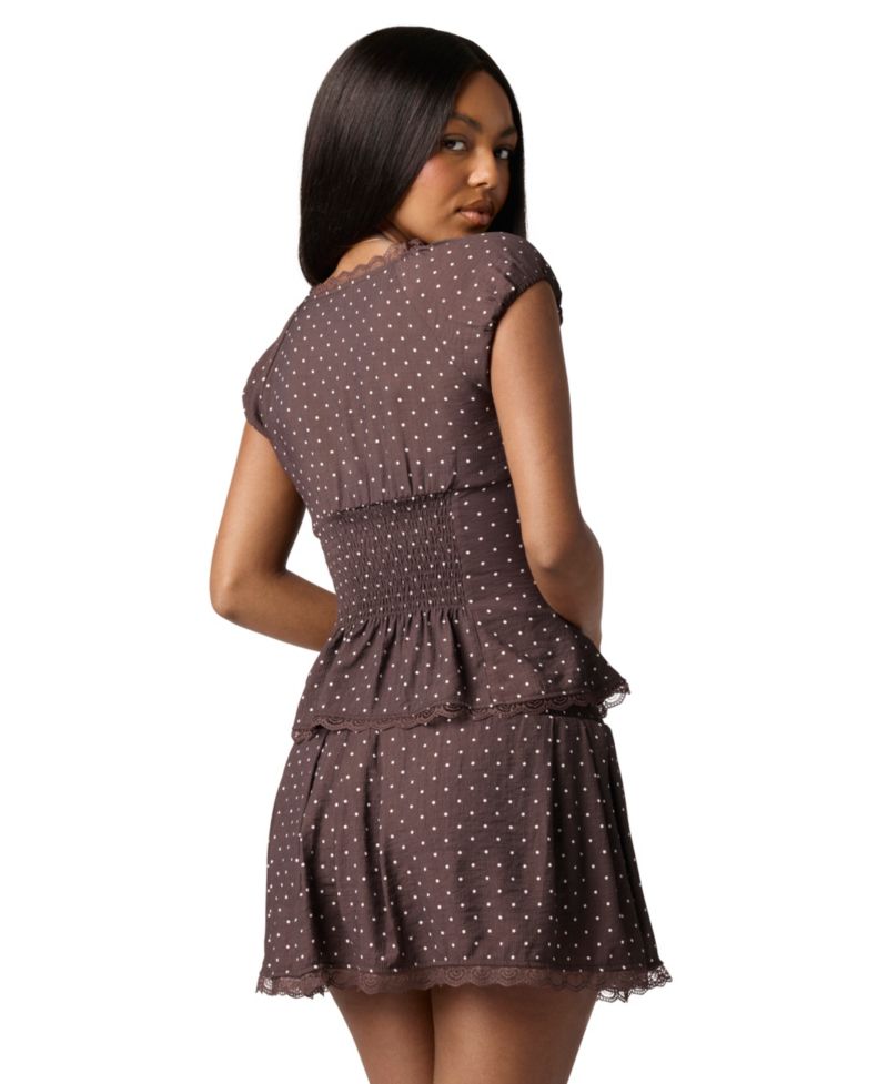 Juniors' Lace-Trim Printed Cap-Sleeve Top