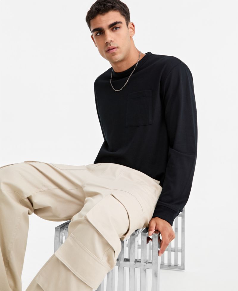 Men's Long-Sleeve Relaxed-Fit Pocket T-Shirt