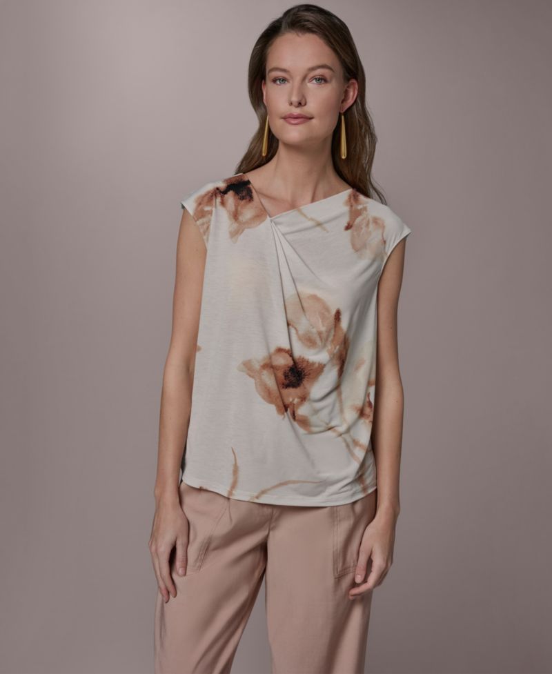 Women's Printed Asymmetric Neck Top